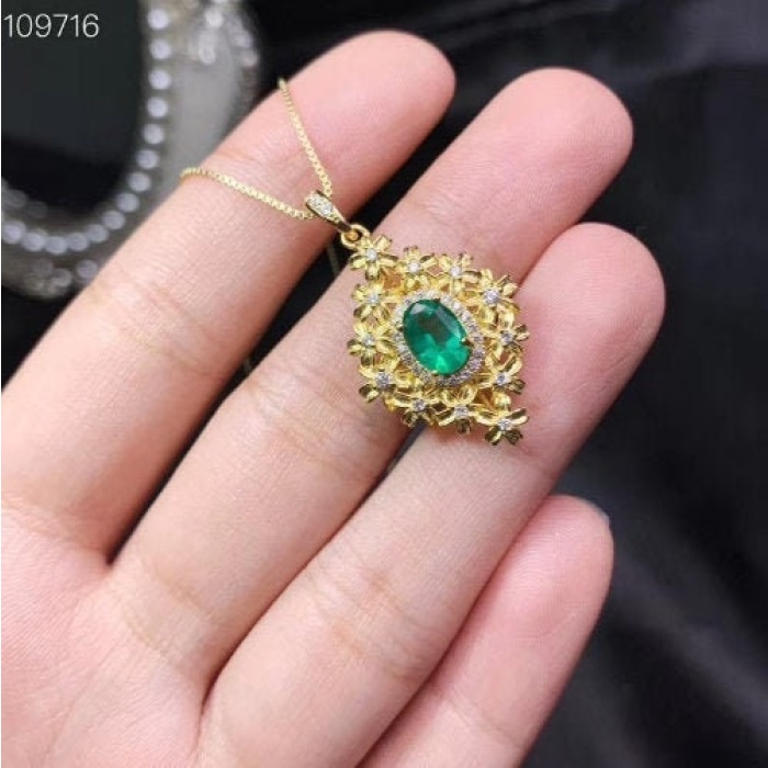 Natural Emerald Pendant, Engagement Pendent, Emerald Silver Pendent, Woman Pendant, Pendant Necklace, Luxury Pendant, Oval Cut Stone Pendent | Save 33% - Rajasthan Living 6