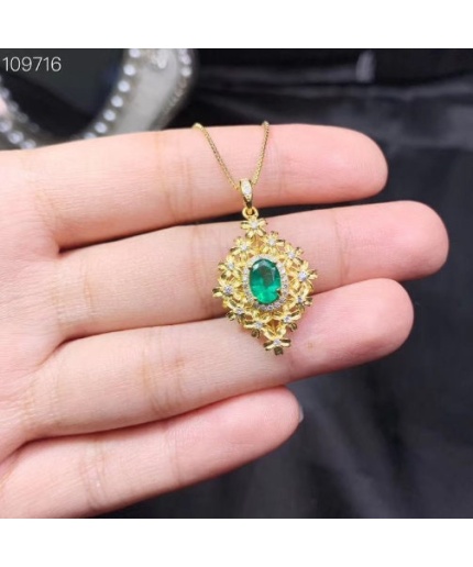 Natural Emerald Pendant, Engagement Pendent, Emerald Silver Pendent, Woman Pendant, Pendant Necklace, Luxury Pendant, Oval Cut Stone Pendent | Save 33% - Rajasthan Living