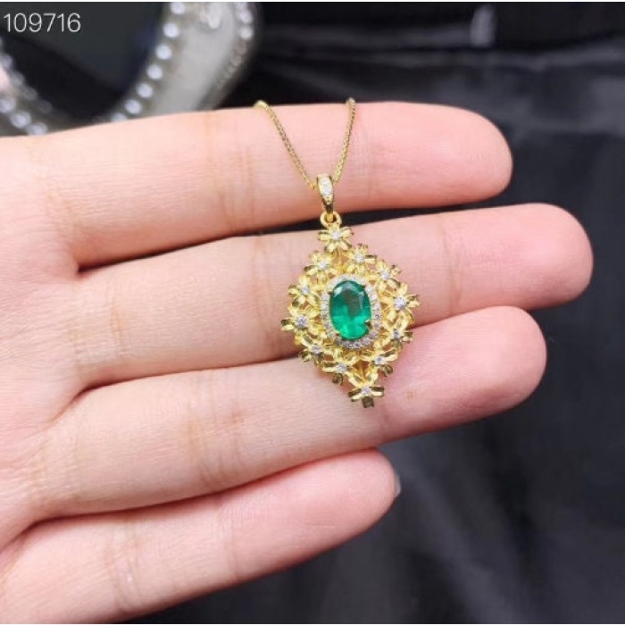 Natural Emerald Pendant, Engagement Pendent, Emerald Silver Pendent, Woman Pendant, Pendant Necklace, Luxury Pendant, Oval Cut Stone Pendent | Save 33% - Rajasthan Living 5