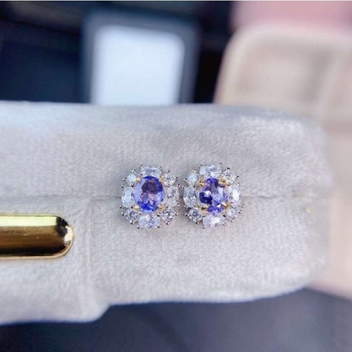 Natural Tanzanite Studs Earrings, 925 Sterling Silver, Tanzanite Earrings, Tanzanite Silver Earrings, Luxury Earrings, Oval Cut Stone | Save 33% - Rajasthan Living 7