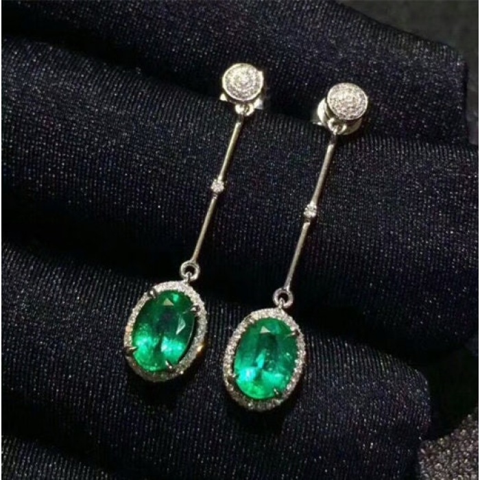 Natural Emerald Drop Earrings, 925 Sterling Silver, Emerald Drop Earrings, Emerald Silver Earrings, Luxury Earrings, Oval Cut Stone Earrings | Save 33% - Rajasthan Living 8