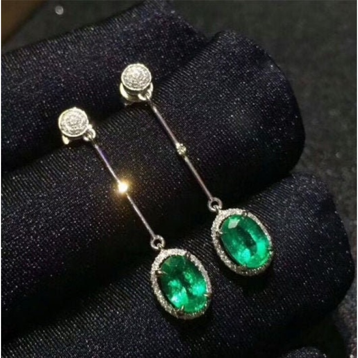 Natural Emerald Drop Earrings, 925 Sterling Silver, Emerald Drop Earrings, Emerald Silver Earrings, Luxury Earrings, Oval Cut Stone Earrings | Save 33% - Rajasthan Living 7