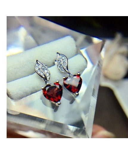 Natural Garnet Drop Earrings, 925 Sterling Silver, Garnet Studs Earrings, Earrings, Garnet Earrings, Luxury Earrings, Heart Stone Earrings | Save 33% - Rajasthan Living 3