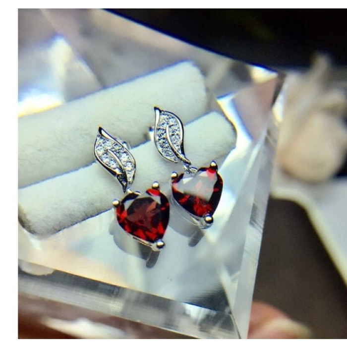 Natural Garnet Drop Earrings, 925 Sterling Silver, Garnet Studs Earrings, Earrings, Garnet Earrings, Luxury Earrings, Heart Stone Earrings | Save 33% - Rajasthan Living 6