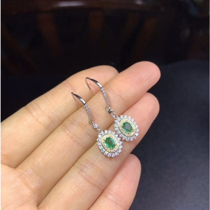 Natural Emerald Drop Earrings, 925 Sterling Silver, Emerald Drop Earrings, Emerald Silver Earrings, Luxury Earrings, Oval Cut Stone Earrings | Save 33% - Rajasthan Living 8