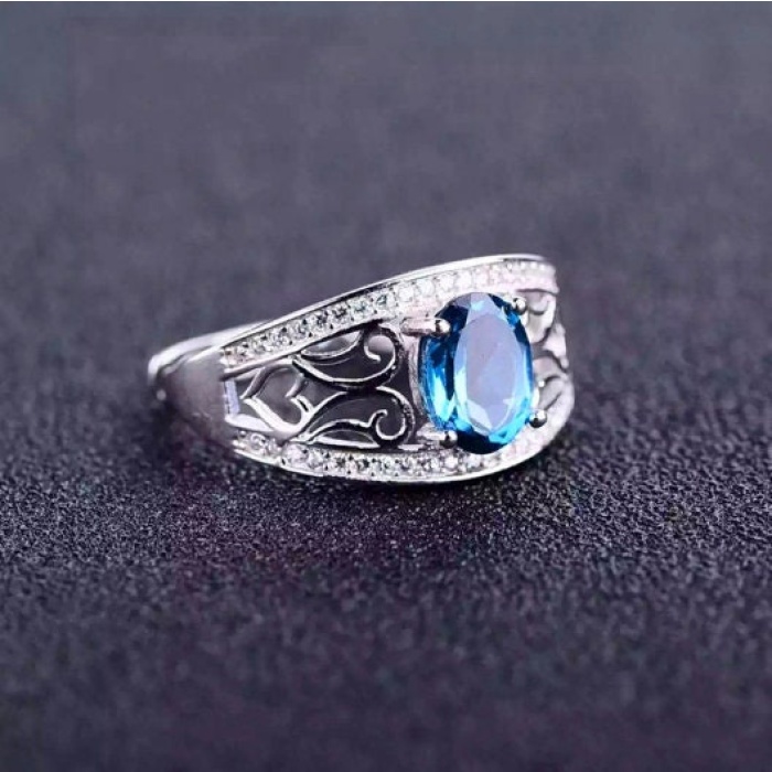 Natural Blue Topaz Ring, 925 Sterling Silver, Topaz Engagement Ring, Topaz Ring, Wedding Ring, Topaz Luxury Ring, Ring/Band, Oval Cut Ring | Save 33% - Rajasthan Living 9