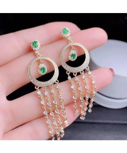 Natural Emerald Drop Earrings, 925 Sterling Silver, Emerald Drop Earrings, Emerald Silver Earrings, Luxury Earrings, Oval Cut Stone Earrings | Save 33% - Rajasthan Living