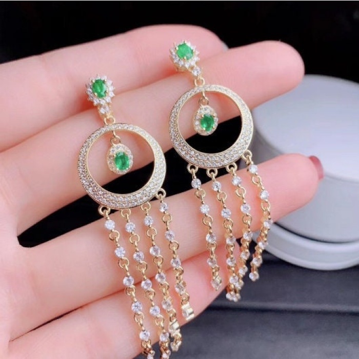 Natural Emerald Drop Earrings, 925 Sterling Silver, Emerald Drop Earrings, Emerald Silver Earrings, Luxury Earrings, Oval Cut Stone Earrings | Save 33% - Rajasthan Living 5