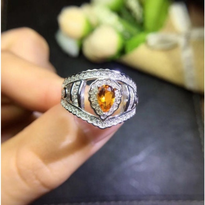 Natural Citrine Ring, 925 Sterling Sliver, Citrine Engagement Ring, Citrine Wedding Ring, luxury Ring, Ring/Band, Citrine Pear cut Ring | Save 33% - Rajasthan Living 5