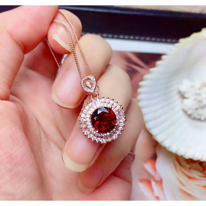 Natural Red Garnet Jewelry Set, Engagement Ring, Red Garnet Jewellery Set, Woman Pendant, Garnet Necklace, Luxury Pendent, Round Cut Stone | Save 33% - Rajasthan Living 7