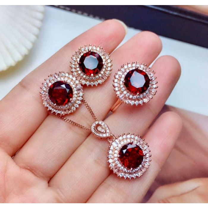 Natural Red Garnet Jewelry Set, Engagement Ring, Red Garnet Jewellery Set, Woman Pendant, Garnet Necklace, Luxury Pendent, Round Cut Stone | Save 33% - Rajasthan Living 11