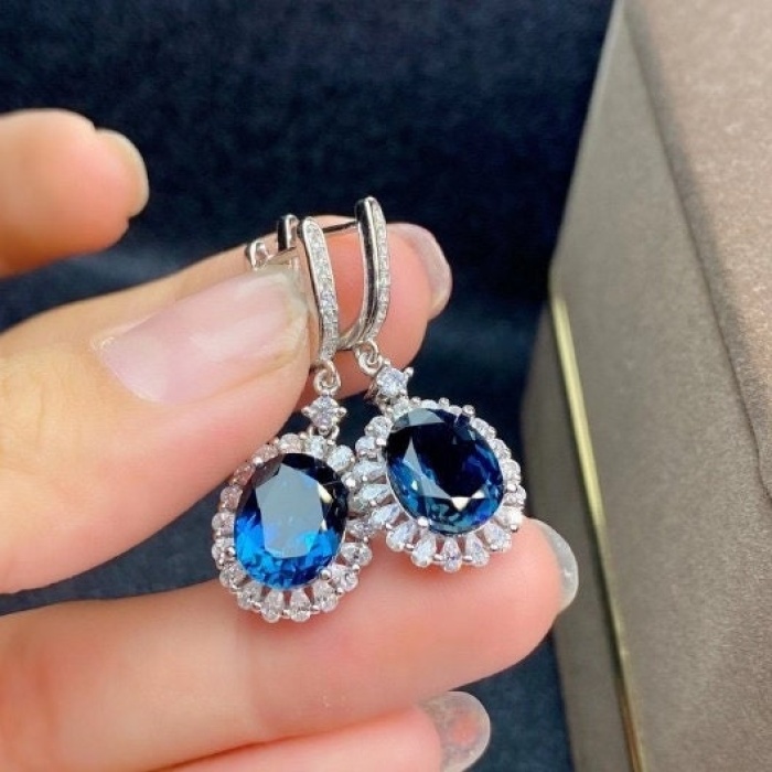 Natural Blue Topaz Jewelry Set, Engagement Ring, Blue Topaz Jewelry Set, Woman Pendant, Topaz Necklace, Luxury Pendant, Oval Cut Stone | Save 33% - Rajasthan Living 9