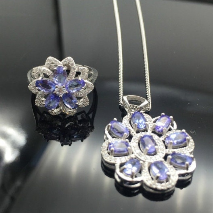 Natural Tanzanite Jewelry Set, Engagement Ring, Tanzanite Jewelry, Women Pendant, Tanzanite Necklace, Luxury Pendant, Oval Cut Stone Pendant | Save 33% - Rajasthan Living 7