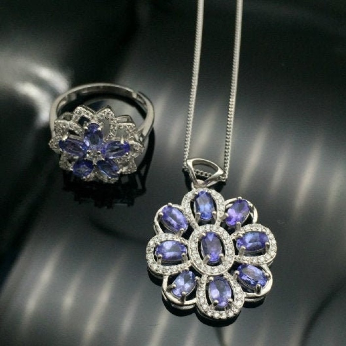 Natural Tanzanite Jewelry Set, Engagement Ring, Tanzanite Jewelry, Women Pendant, Tanzanite Necklace, Luxury Pendant, Oval Cut Stone Pendant | Save 33% - Rajasthan Living 5