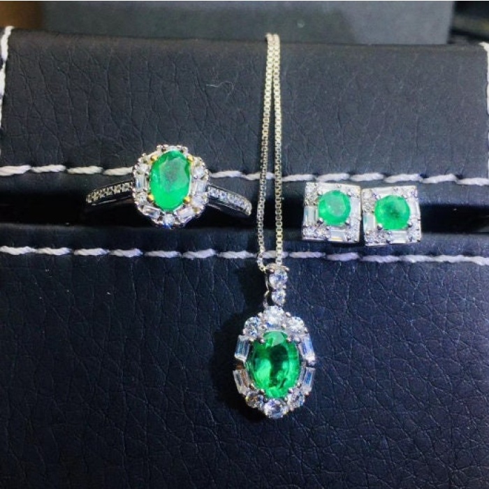 Natural Emerald Jewelry Set, Engagement Ring, Emerald Silver Pendent, Woman Earring Pendant Necklace Luxury Pendent, Round Cut Stone Pendent | Save 33% - Rajasthan Living 9