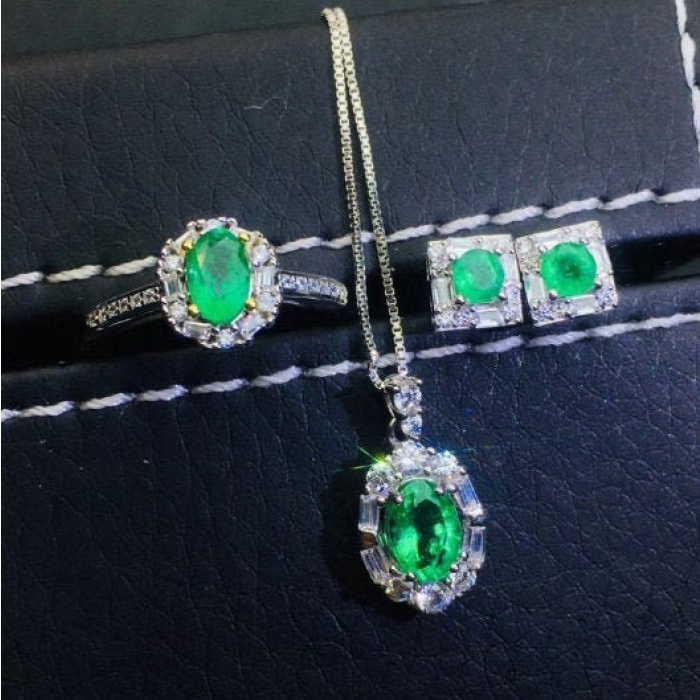 Natural Emerald Jewelry Set, Engagement Ring, Emerald Silver Pendent, Woman Earring Pendant Necklace Luxury Pendent, Round Cut Stone Pendent | Save 33% - Rajasthan Living 5