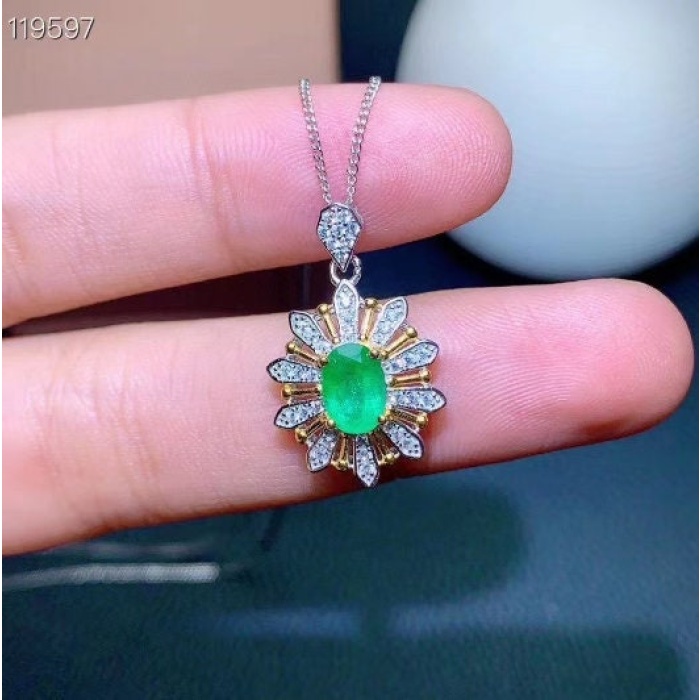 Natural Emerald Pendant, Engagement Pendent, Emerald Silver Pendent, Woman Pendant, Pendant Necklace, Luxury Pendant, Oval Cut Stone Pendent | Save 33% - Rajasthan Living 6