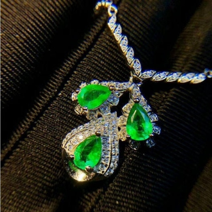 Natural Emerald Pendant, Engagement Pendent, Emerald Silver Pendent, Woman Pendant, Pendant Necklace, Luxury Pendant Pear Cut Stone Pendent | Save 33% - Rajasthan Living 6