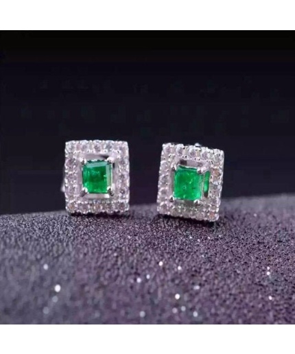 Natural Emerald Studs Earrings, 925 Sterling Silver, Emerald Earrings, Emerald Silver Earrings, Luxury Earrings, Princess Cut Stone Earrings | Save 33% - Rajasthan Living