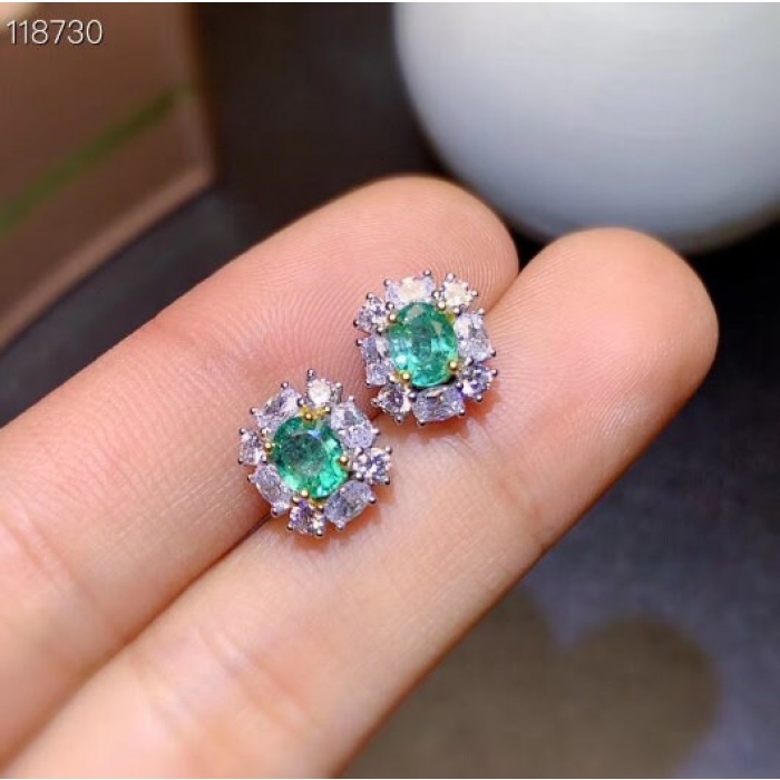 Natural Emerald Studs Earrings, 925 Sterling Silver, Emerald Earrings, Emerald Silver Earrings, Luxury Earrings, Oval Cut Stone Earrings | Save 33% - Rajasthan Living 7