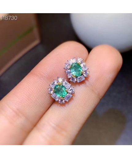 Natural Emerald Studs Earrings, 925 Sterling Silver, Emerald Earrings, Emerald Silver Earrings, Luxury Earrings, Oval Cut Stone Earrings | Save 33% - Rajasthan Living 3