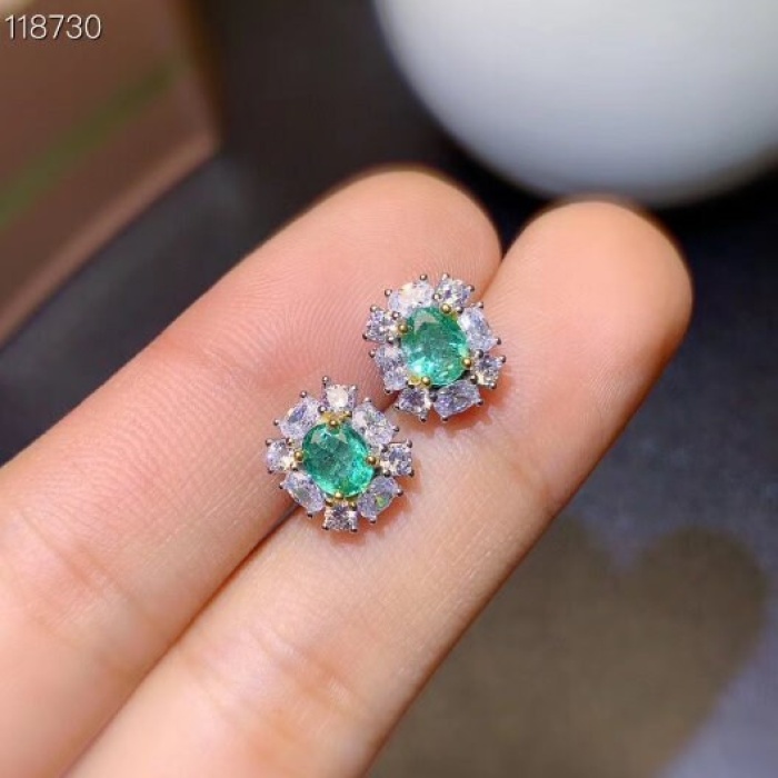 Natural Emerald Studs Earrings, 925 Sterling Silver, Emerald Earrings, Emerald Silver Earrings, Luxury Earrings, Oval Cut Stone Earrings | Save 33% - Rajasthan Living 9