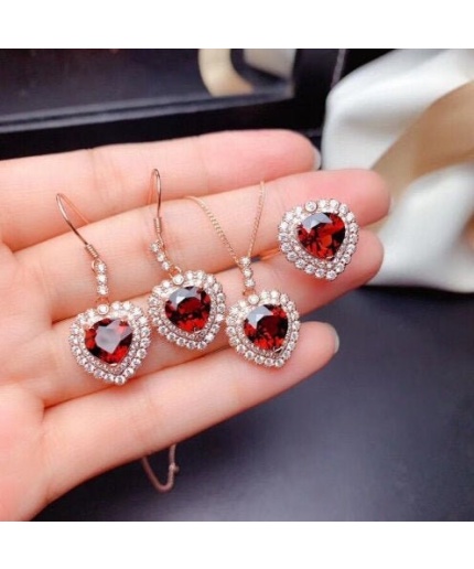 Natural Red Garnet Jewelry Set, Engagement Ring, Red Garnet Jewellery Set, Woman Pendant, Garnet Necklace, Luxury Pendent, Heart Cut Stone | Save 33% - Rajasthan Living