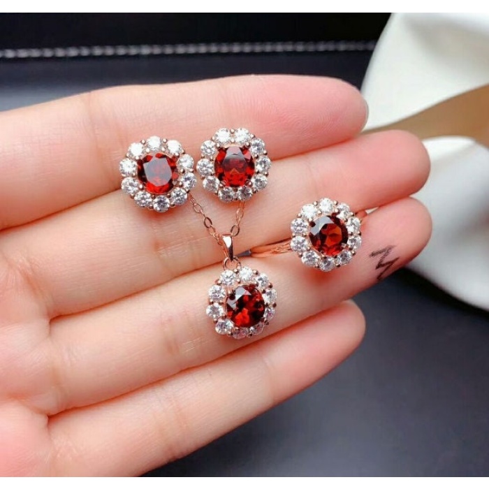 Natural Red Garnet Jewelry Set, Engagement Ring, Red Garnet Jewellery Set, Woman Pendant, Garnet Necklace, Luxury Pendent, Round Cut Stone | Save 33% - Rajasthan Living 11