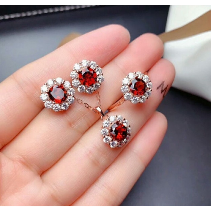 Natural Red Garnet Jewelry Set, Engagement Ring, Red Garnet Jewellery Set, Woman Pendant, Garnet Necklace, Luxury Pendent, Round Cut Stone | Save 33% - Rajasthan Living 5