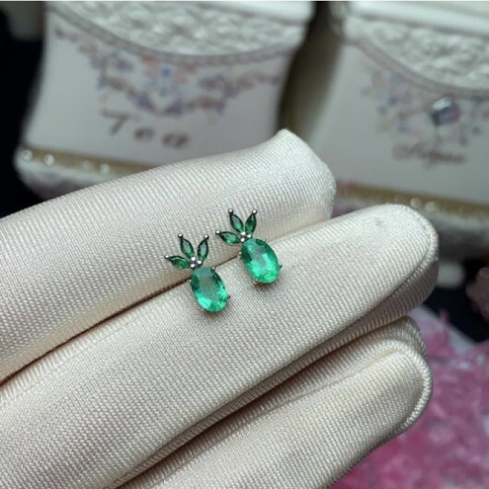 Natural Emerald Studs Earrings, 925 Sterling Silver, Emerald Earrings, Emerald Silver Earrings, Luxury Earrings, Oval Cut Stone Earrings | Save 33% - Rajasthan Living 7