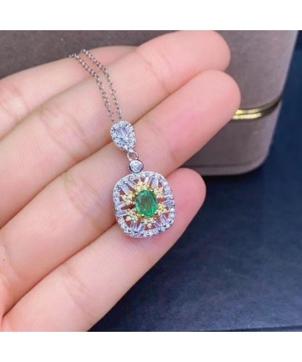 Natural Emerald Jewelry Set, Engagement Ring, Emerald Silver Pendent, Woman Earring Pendant Necklace, Luxury Pendent, Oval Cut Stone Pendent | Save 33% - Rajasthan Living 3