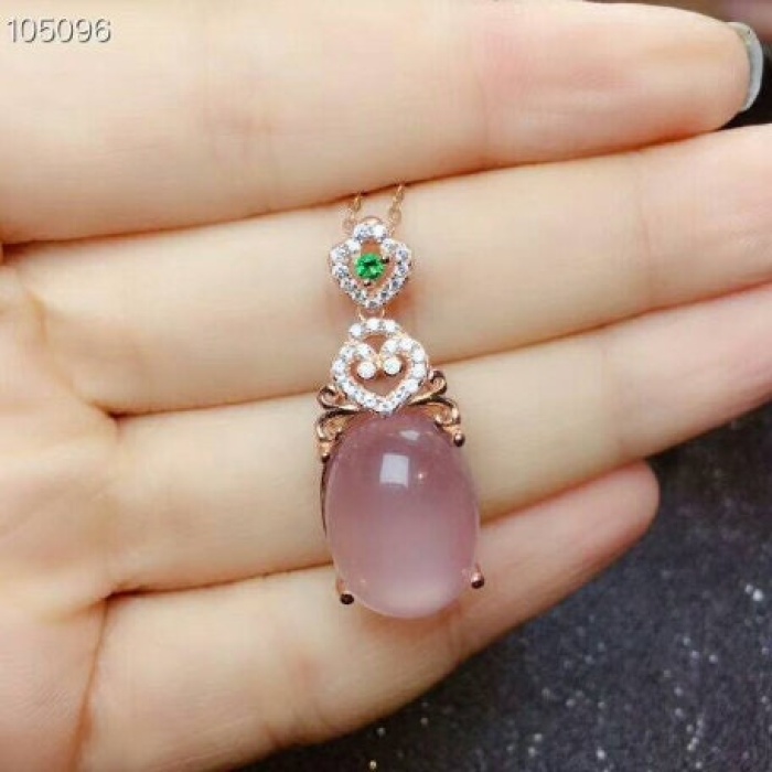 Natural Rose Quartz Jewelry Set, Engagement Ring, Rose Quartz Silver Pendent, Woman Pendant, Pendant Necklace, Luxury Ring, Oval Cabochon | Save 33% - Rajasthan Living 7