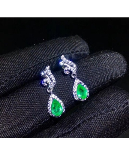 Natural Emerald Drop Earrings, 925 Sterling Silver, Emerald Drop Earrings, Emerald Silver Earrings, Luxury Earrings, Pear Cut Stone Earrings | Save 33% - Rajasthan Living 3