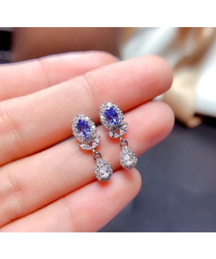 Natural Tanzanite Drop Earrings, 925 Sterling Silver, Tanzanite Drop Earrings, Tanzanite Earrings, Luxury Earrings, Oval Cut Earrings | Save 33% - Rajasthan Living