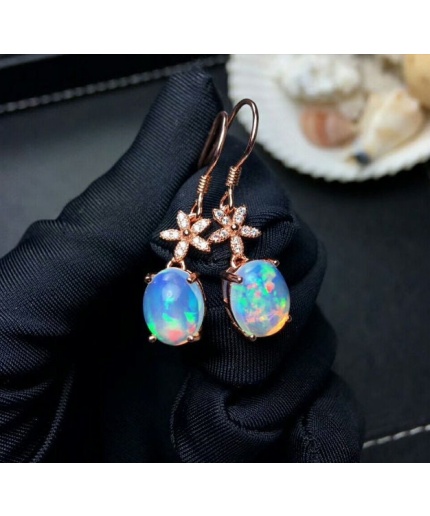 Natural Opal Drop Earrings, 925 Sterling Silver, Opal Drop Earrings, Earrings, Opal Earrings, Luxury Earrings, Oval Stone Earrings | Save 33% - Rajasthan Living