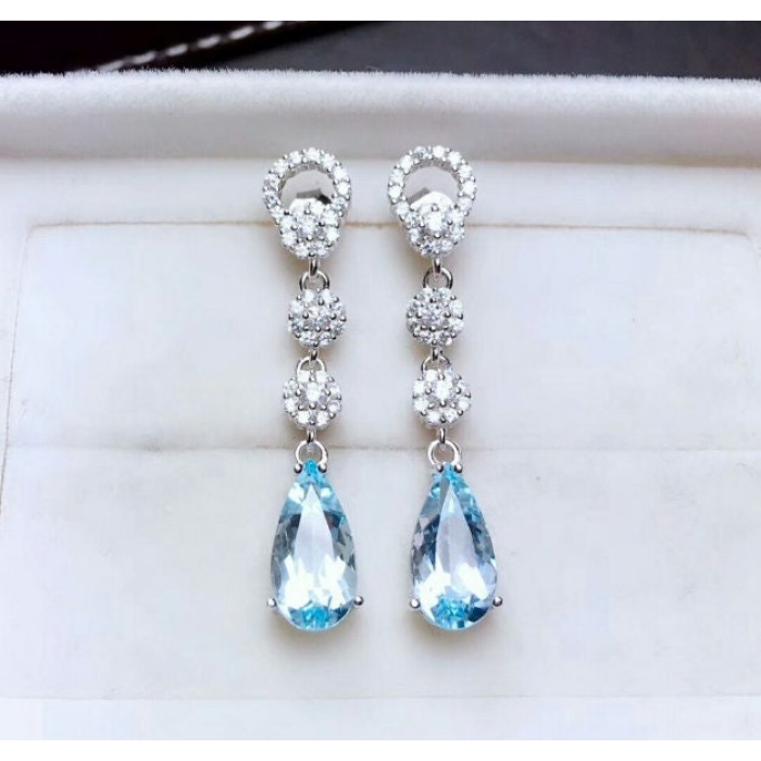 Natural Sky Blue Topaz Drop Earrings, 925 Sterling Silver, Studs Earrings, Blue Topaz Earrings, Luxury Earrings, Pear Cut Stone Earrings | Save 33% - Rajasthan Living 10