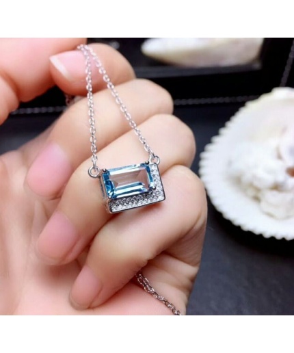 Natural Blue Topaz Jewelry Set, Engagement Ring, Blue Topaz Jewellery Set, Woman Pendant, Topaz Necklace, Luxury Pendant, Emerald Cut Stone | Save 33% - Rajasthan Living 3