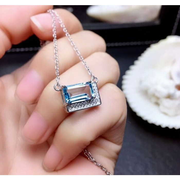 Natural Blue Topaz Jewelry Set, Engagement Ring, Blue Topaz Jewellery Set, Woman Pendant, Topaz Necklace, Luxury Pendant, Emerald Cut Stone | Save 33% - Rajasthan Living 6