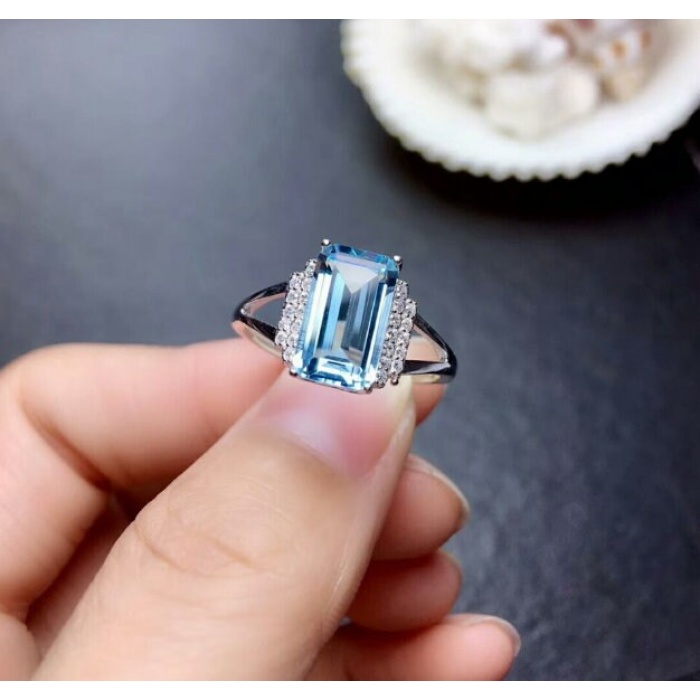 Natural Blue Topaz Jewelry Set, Engagement Ring, Blue Topaz Jewellery Set, Woman Pendant, Topaz Necklace, Luxury Pendant, Emerald Cut Stone | Save 33% - Rajasthan Living 7