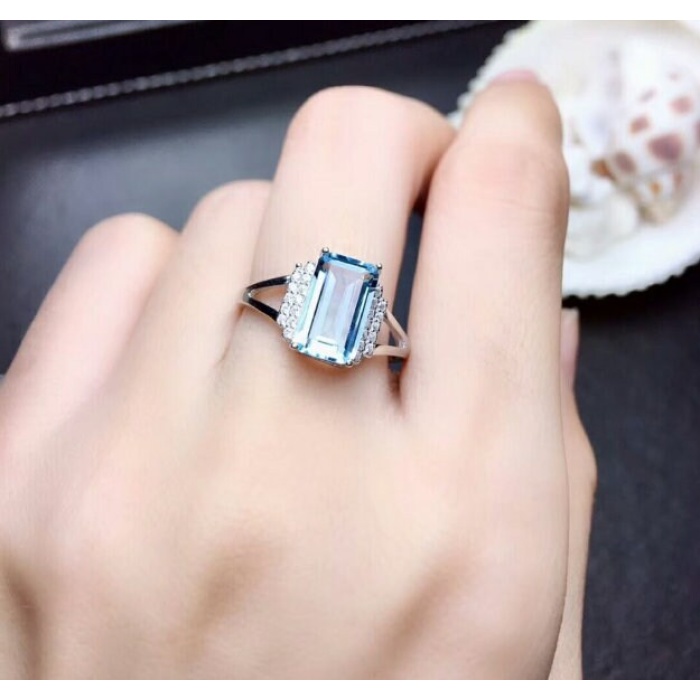 Natural Blue Topaz Jewelry Set, Engagement Ring, Blue Topaz Jewellery Set, Woman Pendant, Topaz Necklace, Luxury Pendant, Emerald Cut Stone | Save 33% - Rajasthan Living 8