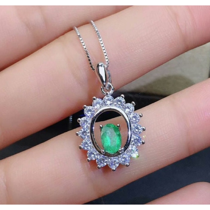 Natural Emerald Jewelry Set, Engagement Ring, Emerald Silver Pendent, Woman Earring Pendant Necklace, Luxury Pendent, Oval Cut Stone Pendent | Save 33% - Rajasthan Living 6