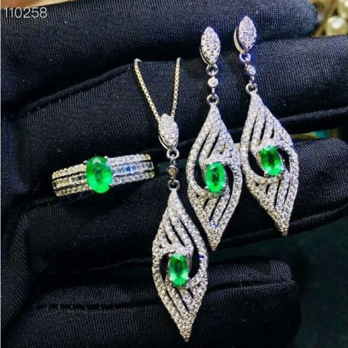 Natural Emerald Jewelry Set, Engagement Ring, Emerald Silver Pendent, Woman Earring Pendant Necklace, Luxury Pendent, Oval Cut Stone Pendent | Save 33% - Rajasthan Living 5