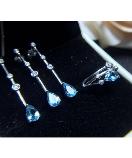 Natural Blue Topaz Jewelry Set, Engagement Ring, Blue Topaz Jewellery Set, Woman Pendant, Topaz Necklace, Luxury Pendant, Pear Cut Stone | Save 33% - Rajasthan Living 3