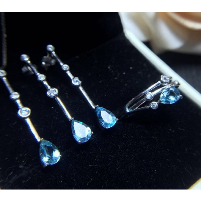 Natural Blue Topaz Jewelry Set, Engagement Ring, Blue Topaz Jewellery Set, Woman Pendant, Topaz Necklace, Luxury Pendant, Pear Cut Stone | Save 33% - Rajasthan Living 6