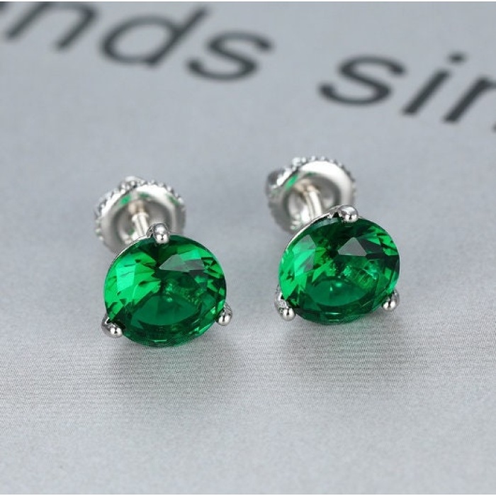 Lab Emerald Drop Earrings, 925 Sterling Silver, Emerald Drop Earrings, Emerald Silver Earrings, Luxury Earrings, Round Cut Stone Earrings | Save 33% - Rajasthan Living 6