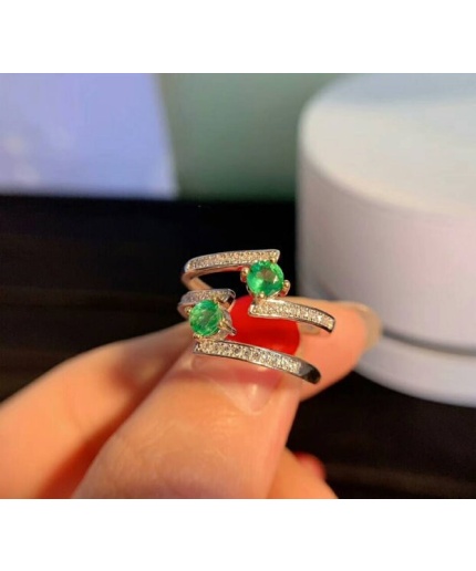 Natural Emerald & Cubic Zirconia Woman Ring, 925 Sterling Silver, Emerald Ring, Statement Ring, Engagement and Wedding Ring | Save 33% - Rajasthan Living