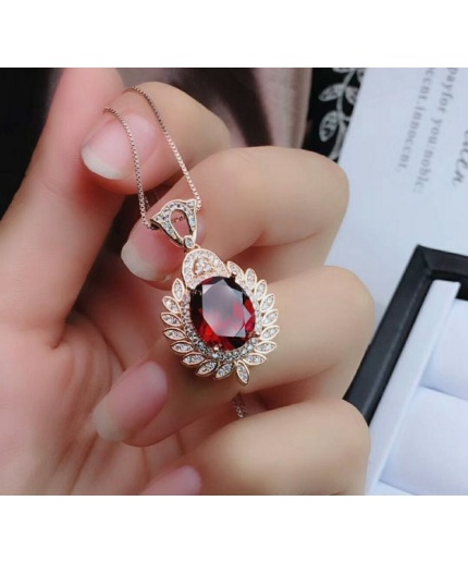 Natural Red Garnet Jewelry Set, Engagement Ring, Red Garnet Jewellery Set, Woman Pendant, Garnet Necklace, Luxury Pendent, Oval Cut Stone | Save 33% - Rajasthan Living 3