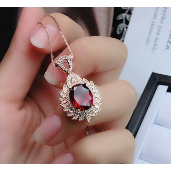 Natural Red Garnet Jewelry Set, Engagement Ring, Red Garnet Jewellery Set, Woman Pendant, Garnet Necklace, Luxury Pendent, Oval Cut Stone | Save 33% - Rajasthan Living 6