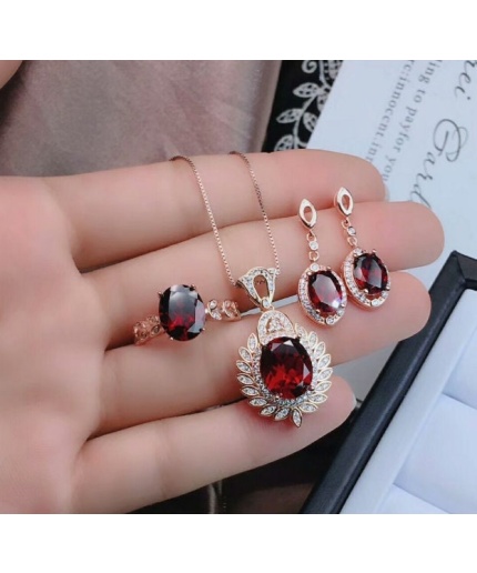 Natural Red Garnet Jewelry Set, Engagement Ring, Red Garnet Jewellery Set, Woman Pendant, Garnet Necklace, Luxury Pendent, Oval Cut Stone | Save 33% - Rajasthan Living