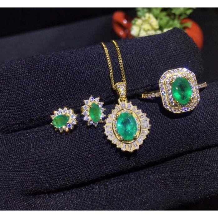 Natural Emerald Jewelry Set, Engagement Ring, Emerald Silver Pendent, Woman Earring Pendant Necklace, Luxury Pendent, Oval Cut Stone Pendent | Save 33% - Rajasthan Living 9